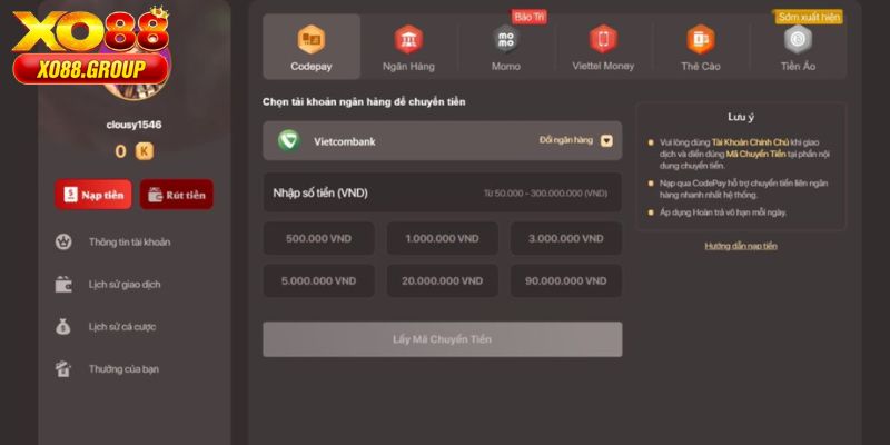 Nạp Tiền XO88